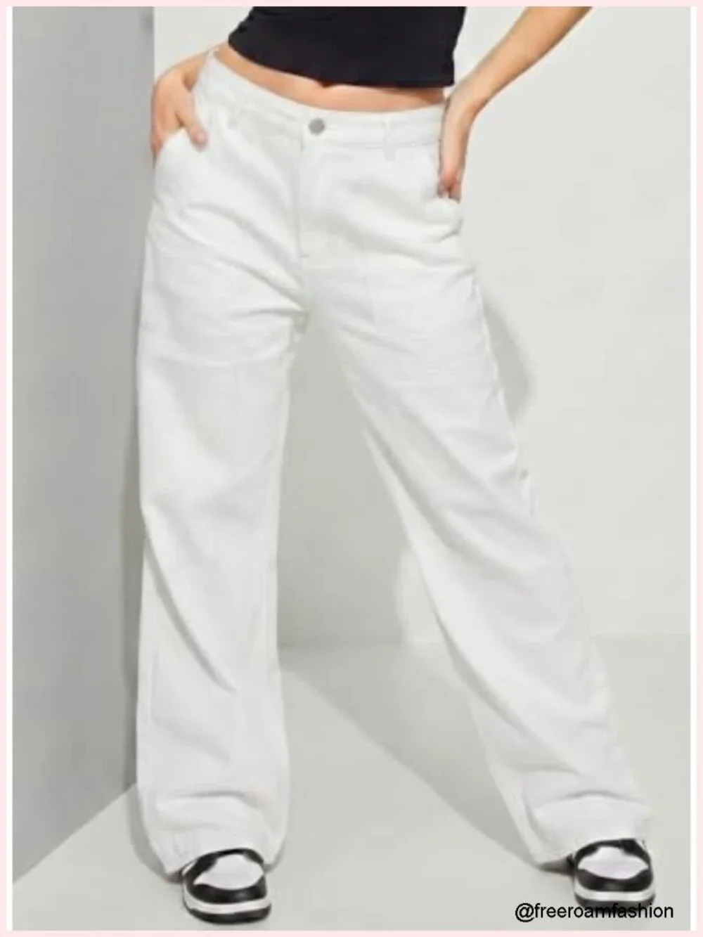 Mid Rise Wide Leg Cargo Jeans Stretch Denim Pants with Pockets